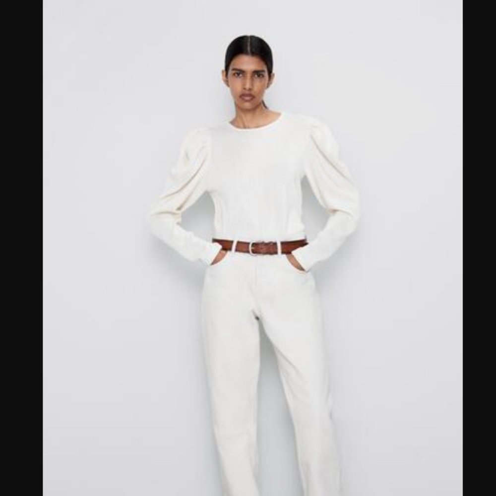 BALLOON SLEEVE TEXTURED TOP white large zara